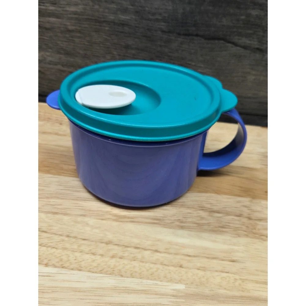 Tupperware CrystalWave Soup Mug 2 Cup Purple Teal Microwave Reheatable 3155B-2